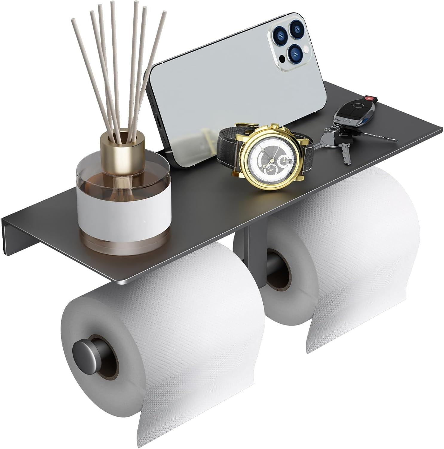 Grey Toilet Paper Toilet Holder with Shelf Wall Mount, Double Roll — free download