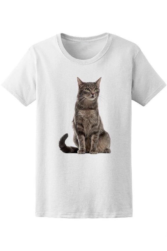 Grey Tone Cat Sitting Portrait T-Shirt Women -Image by Shutterstock, Female Small
