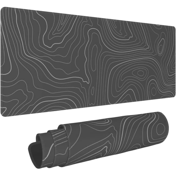 Grey Topographic Contour Gaming Mouse Pad XL, Non Slip Rubber Base Mousepad, Stitched Edges Desk Pad, Extended Large Mice Pad,31.5 X 11.8 Inch
