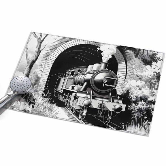 Grey Trains Entryway Rug 2x3ft Washable Non Slip Bathroom Rug Low Pile Indoor Floor Front Door Mat Black White Vintage Tunnels Hand Print Art Rectangle Area Rugs Carpet for Kitchen Office Dining Room