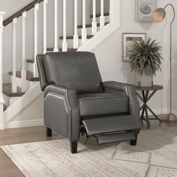 Grey Transitional Style 1-Piece Push Back Reclining Chair with Self-Reclining Motion and Cushion Seat