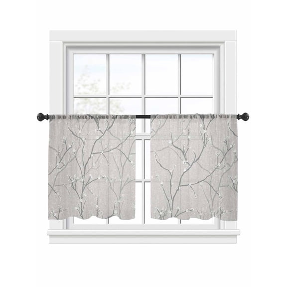Grey Tree Branch Sheer Curtains 2 Panels Set Retro Classic Art Grey Tree Branches Flower Sheer Window Curtains Light Filtering Rod Pocket Voile Drapes for Bedroom Living Room 52"x54"