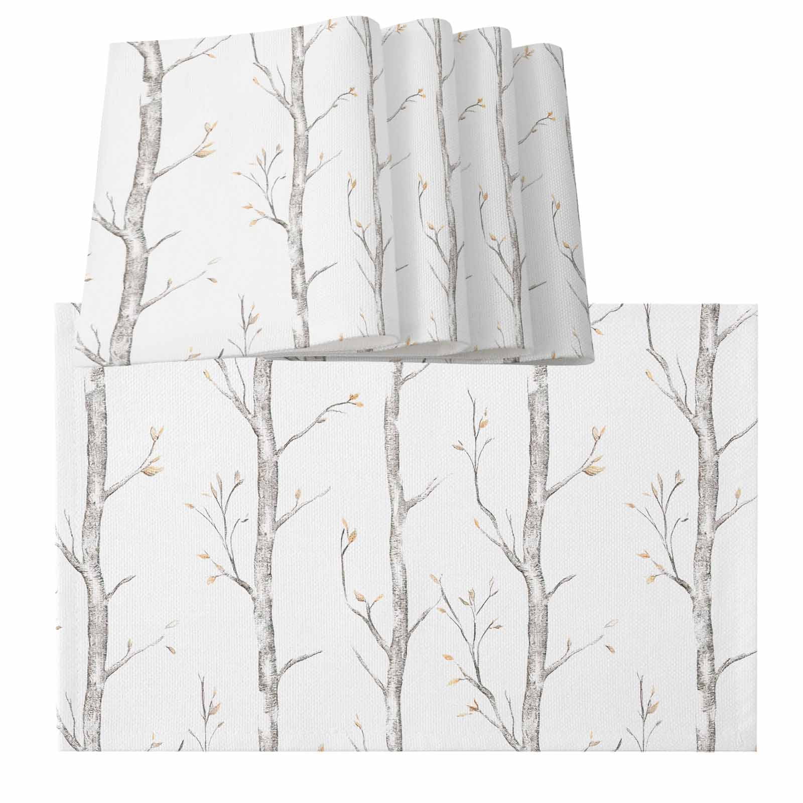 Grey Tree Placemats for Dinning Table Set of 4, Botanical Vintage Birds ...