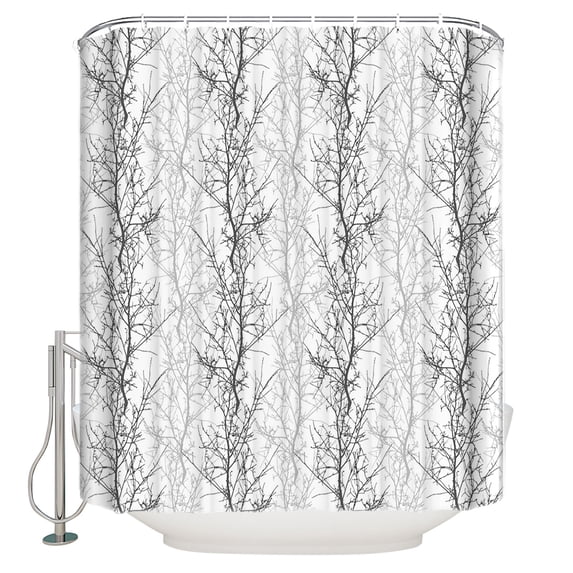 Grey Tree Shower Curtain, 48" x 72", Branch Waterproof Bathroom Curtain Washable Shower Curtain Set with 12 Hooks