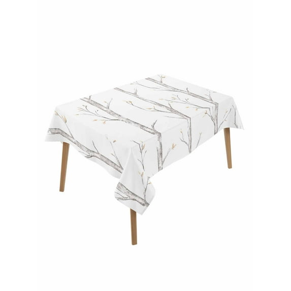 Grey Tree Table Cloth, Botanical Vintage Birds Branch Waterproof Tablecloth for Rectangle Tables, Reusable Washable Fabric Table Cover for Restaurant Kitchen Dining Tables 52"x70"