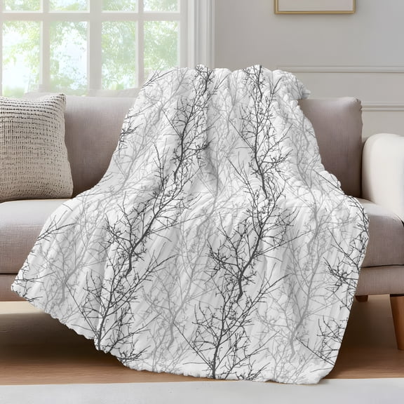 Grey Tree Throw Blanket for Couch Branch Soft and Warm Flannel 3D Striped Fluffy Fuzzy Fleece Blanket Lightweight Throw for Bed, Sofa 30 x 40 Inches