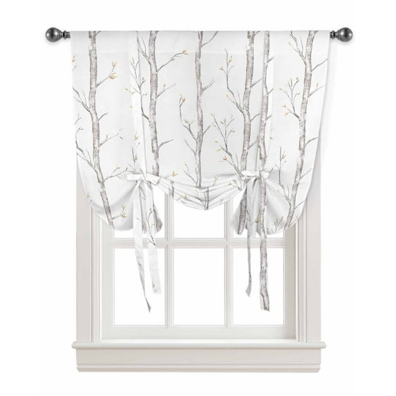 Grey Tree Tie Up Curtains for Window, Botanical Vintage Birds Branch Thermal Insulted Balloon Shade Adjustable Rod Pocket Curtains Valance Panels for Kitchen Bathroom Café 42 x 63