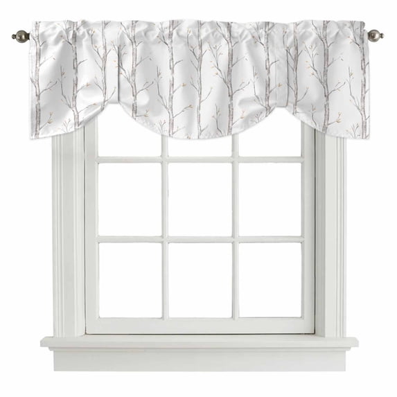 Grey Tree Tie Up Valance Curtains for Windows, Kitchen Curtains Window Shades, Botanical Vintage Birds Branch Light Filtering Roman Curtain Valances for Bedroom/Bathroom/Cafe 60"x18"
