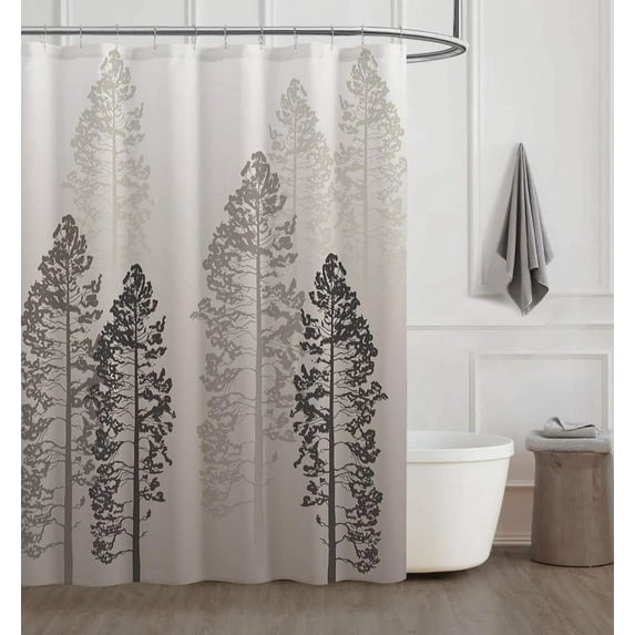 Grey Trees Shower Curtain Nature Pine Trees, Gray Shower Curtain Sets Grey Farmhouse Country Adventure Rustic Bath Shower Curtain Forest Fabric for Bathroom Waterproof Polyester,72x72 inches