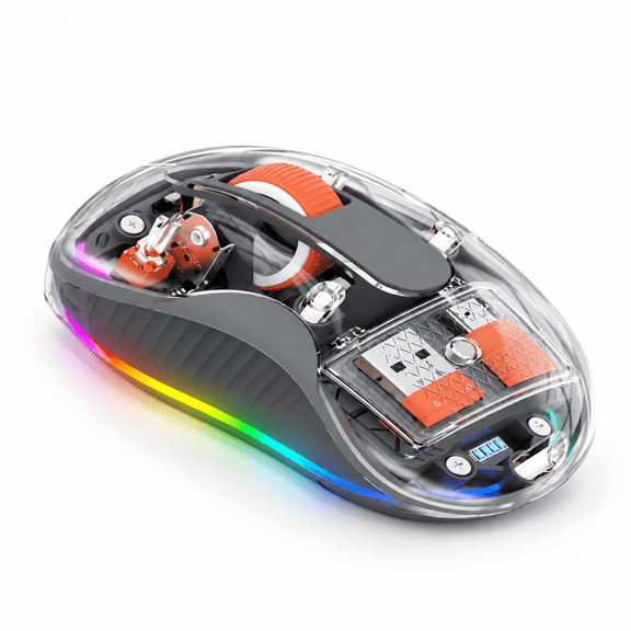 Grey Tri-Mode Wireless RGB Computer Mouse with Magnetic Receiver Storage