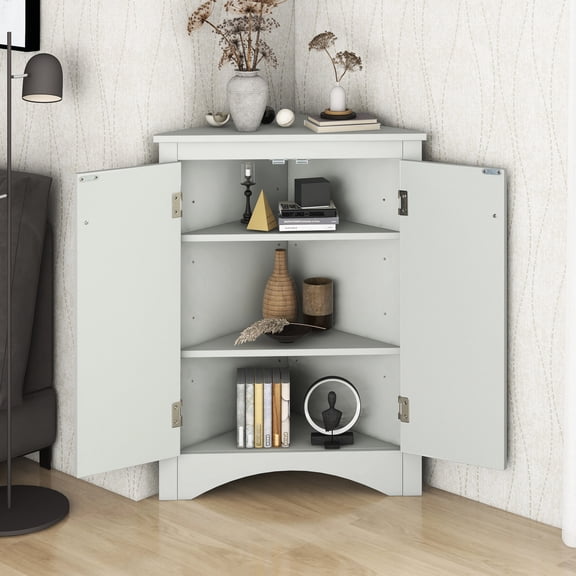 Grey Triangle Bathroom Storage Cabinet - Adjustable Shelves For Tidy Living Modern Floor With Home Decor