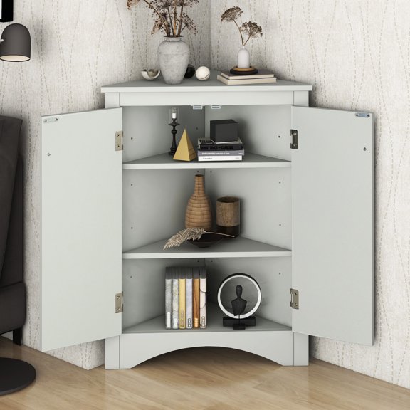 Grey Triangle Freestanding Cabinet - Adjustable Shelves For Home Decoration Modern Aesthetics