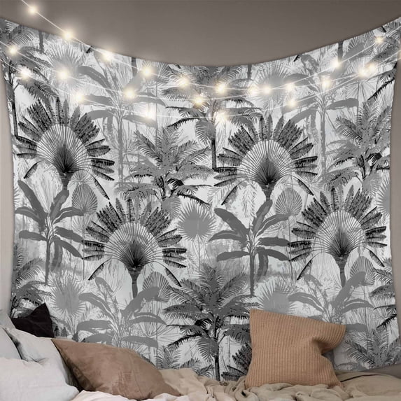 Grey Tropical Leaves Large Tapestry for Bedroom Wall Hanging Tapestry, Summer Palm Trees Botanical Ceiling Backdrop Tapestries Poster Blanket Wall Decor for Teens Room Living Room Dorm 100" x 59"