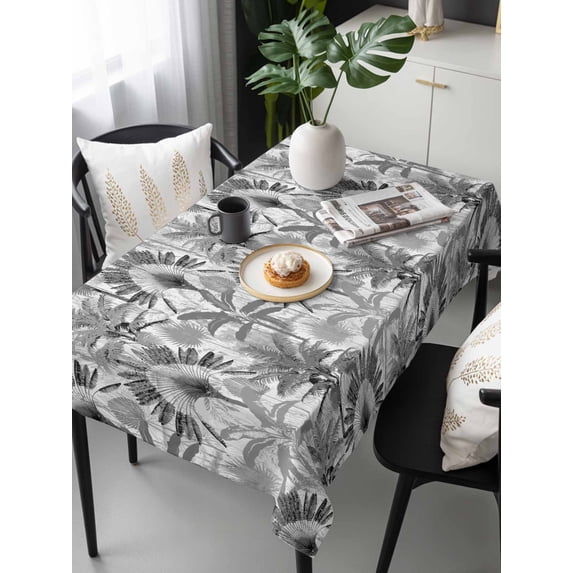 Grey Tropical Leaves Tablecloth Rectangle Table Cloth 60x120, Waterproof Tablecloth Outdoor Table Cloth, Summer Palm Trees Botanical Washable Table Cover for Kitchen Dinning Party