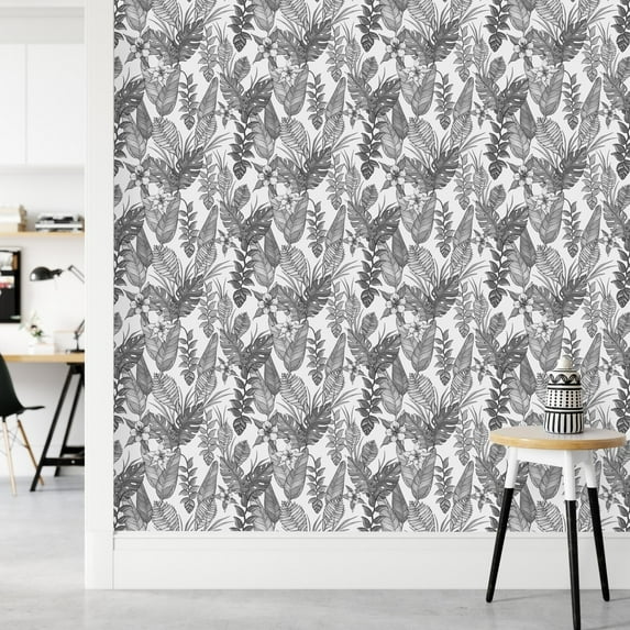 Grey Tropical Wallpaper Peel-and-Stick - 25"W x 125"H