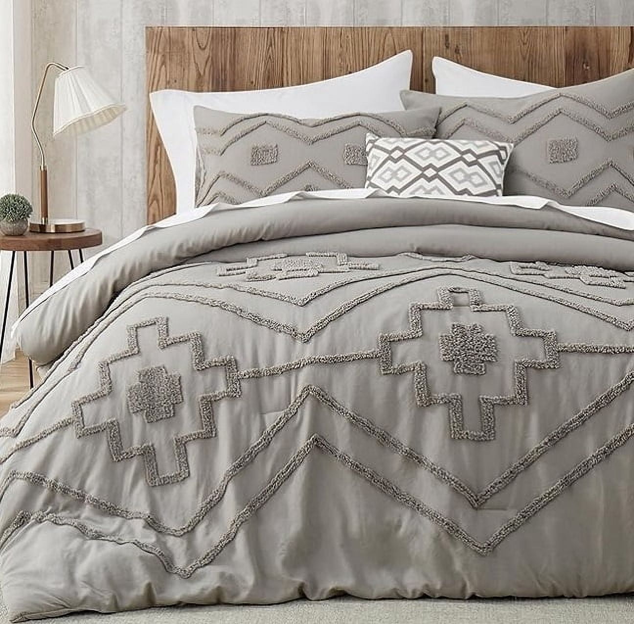 Pooja Handicrafts 3-Piece Gray Tufted Cotton Duvet Cover Set, Twin