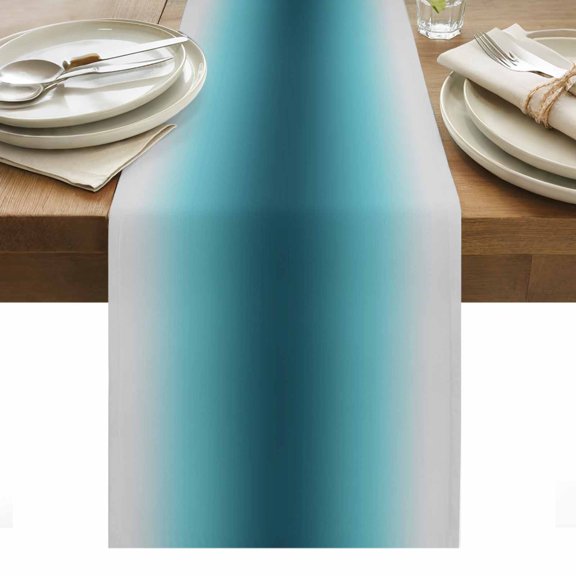 Grey and Turquoise Gradient Cotton Linen Table Runner Minimalist Ombre Modern Art Dining Table Runners for Home Decor Party Dining Room Restaurant Kitchen Party 13" x 36"