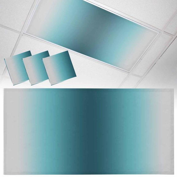 Grey and Turquoise Gradient Fluorescent Light Covers Minimalist Ombre Modern Art Magnetic Light Filters Ceiling Lighting Panel Shade for Classroom Office Home 2 x 4 ft, 3 Pack