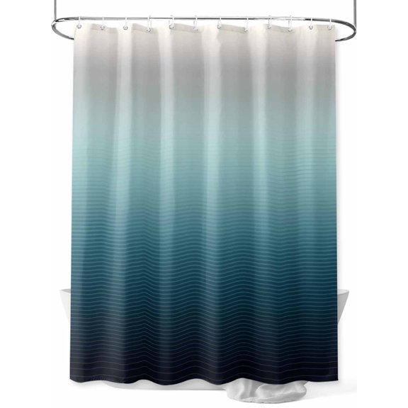 Grey Turquoise Ombre Standard Shower Curtain Set, Waterproof Shower Curtains for Bathroom, Teal Modern Geometric Striped Abstract Art Washable Fabric Bath Curtain for Bathtub with Hooks 72x72 Inches