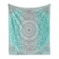 thumbnail image 1 of Grey and Turquoise Soft Flannel Fleece Throw Blanket, Color Transition Themed Lines and Shapes Mandala Ombre Art, Cozy Plush for Indoor and Outdoor Use, 60" x 80", Turquoise Grey, by Ambesonne, 1 of 6