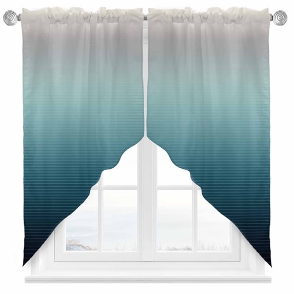 Grey Turquoise Swag Valances for Windows 2 Pack Stripe Gradient Swag Kitchen Curtains 36 Inches Long Rod Pocket Short Window Treatment for Kitchen Bathroom 28"x36"