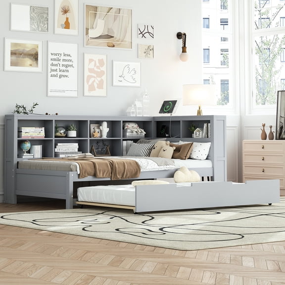 Grey Twin Daybed with Storage Shelf / Durable Material for Humidity Resistance