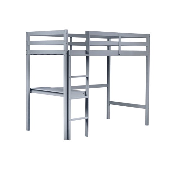 Grey Twin Loft Bed Crafted of Rubber Wood | Serves as a Study and Sleeping Space, with Sturdy Slats | Ensures User Safety and a Cozy Sleep