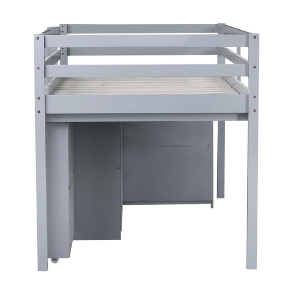 Grey Twin Loft Bed With Secure Storage And Study Facilities Ample Space - Rubber Wood