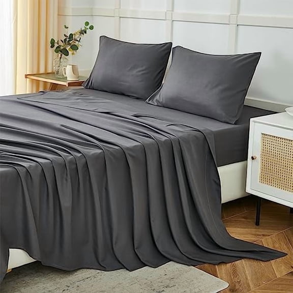 Grey Twin Sheets Set, 3 Piece, Hotel Luxury 1800 Series Super Soft Microfiber Twin Bed Sheets, Wrinkle Free & Breathable, 14" Deep Pocket