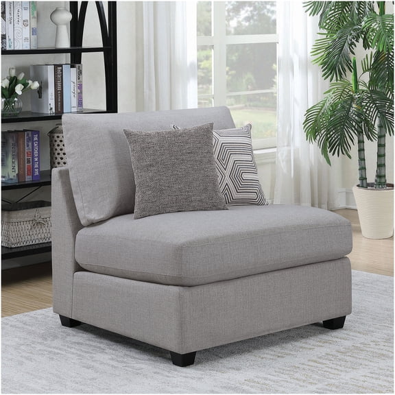 Grey Upholstered Armless Accent Chair with Down Cushions and Pillows, Modern Living Room Seating