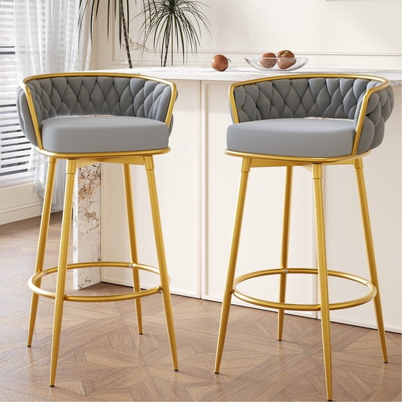 Grey Upholstered Bar Stools | 180° Swivel for Effortless Movement in Kitchen | Hand - Woven Design & Foam - Filled Seat | Overcome Comfort & Style Challenges