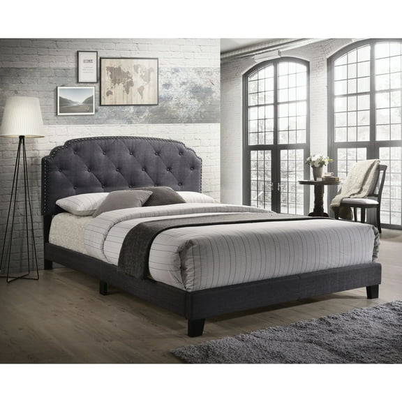 Grey Upholstered Bedroom Queen Bed With Graceful Nailhead Trim And Arched Headboard Fabric Alluring Arch
