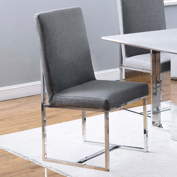 Grey Upholstered Chairs with Cubic Base / Versatile Seating for Dining Room Tables