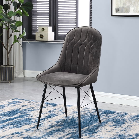 Grey Upholstered - Channel-Tufted for Added Style - Dining Table Use - Set of 2 Sturdy Chairs