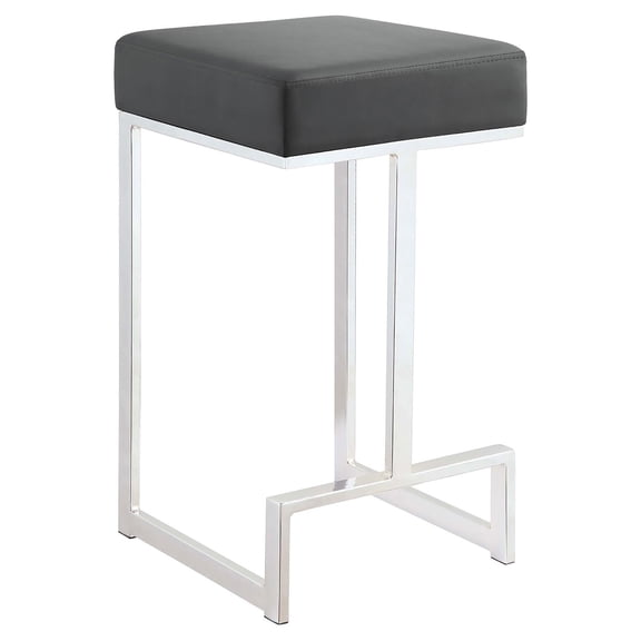 Grey Upholstered Counter Height Stool w/ Chrome Legs - Modern Chic Faux Leather Bar Stool for Kitchen & Dining Room, Plush Foam Padding, 25" H x 14.5" W, Durable & Stylish