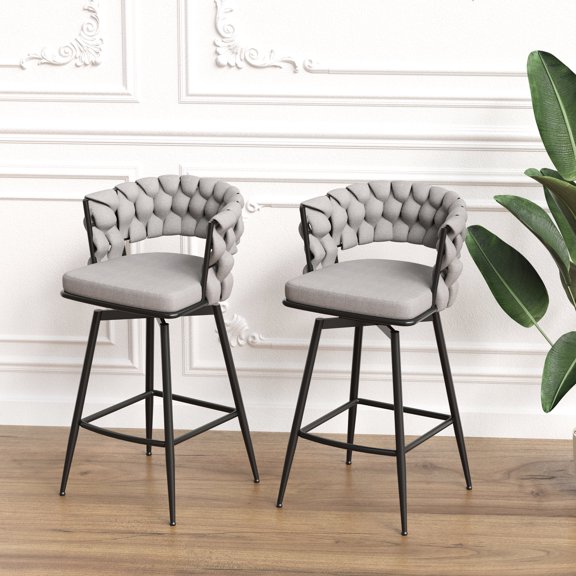 Grey Upholstered Counter Stools | Comfortable for Long - term Sitting in Hotels | 360 Degree Swivel Function | Woven Design for Added Stability
