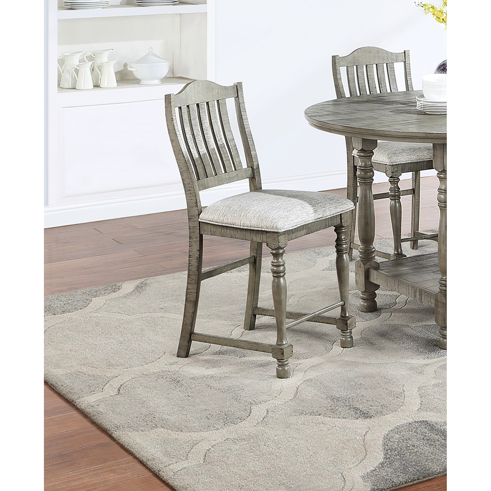 Grey Upholstered Cushion Dining Chairs Of 2, Open Slats Back, Classic ...