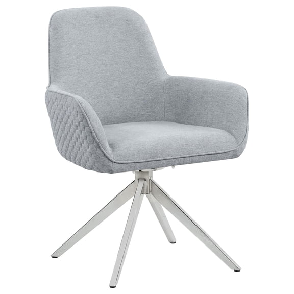 Grey Upholstered Dining Arm Chair With Mid Century Modern Appeal, Flare Arms And 360-degree Swivel Base Arms, Blending Contemporary Styles Rotation For A Functional Space