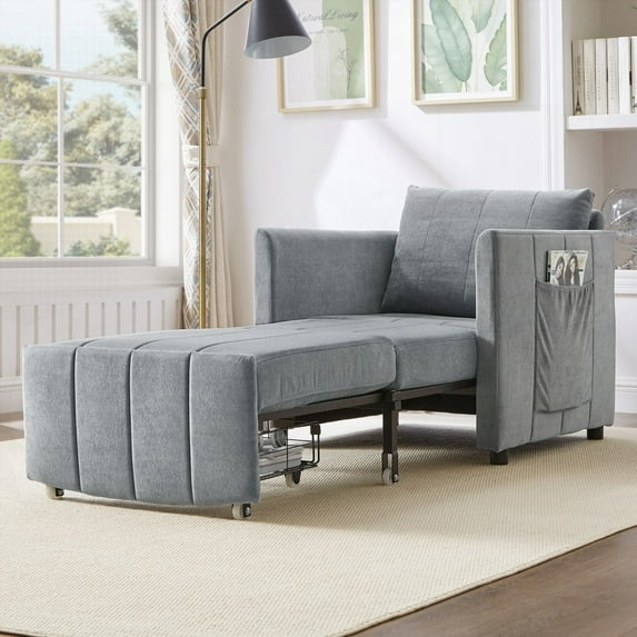 Grey Chenille Fabric Upholstered 31.5" Convertible Sofa for Living Room