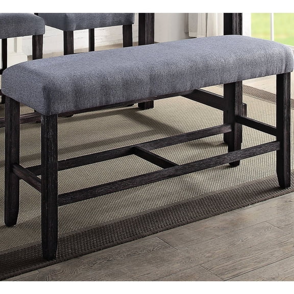 Grey Upholstered Weathered Espresso Hickory Bench / Adds Elegance to Dining Room