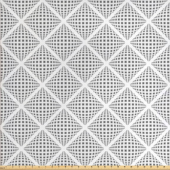 Ambesonne Geometric Fabric by the Yard Upholstery, Digital Diamond Form, 3 Yards, White