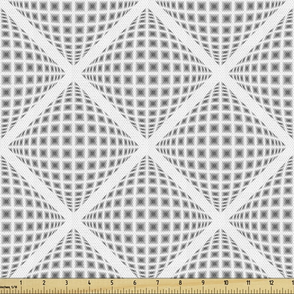 Ambesonne Geometric Fabric by the Yard Upholstery, Digital Diamond Form, 1 Yard, White