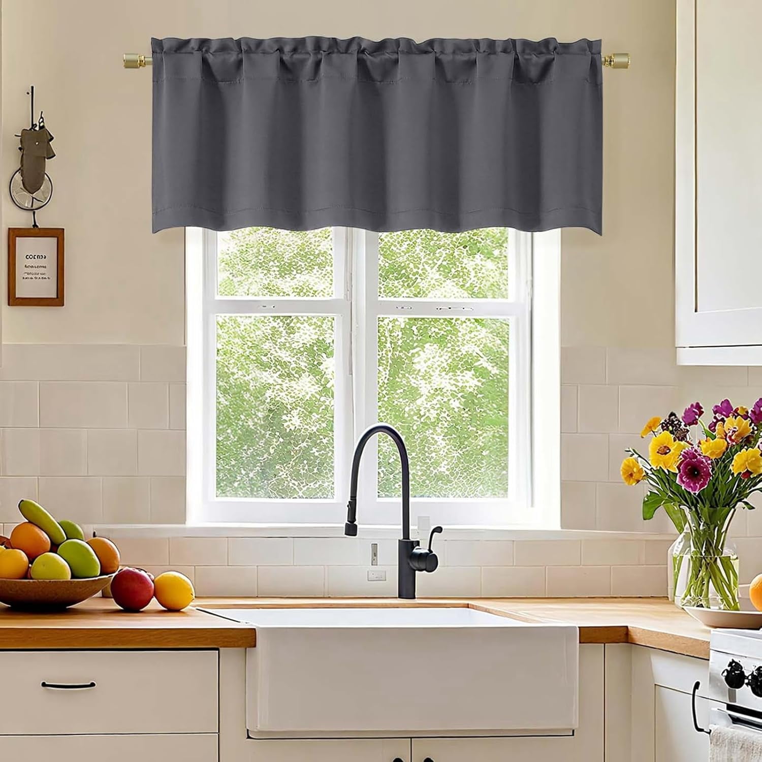 Grey Valance for Windows, Short Blackout Curtains for Bathroom/Laundry ...