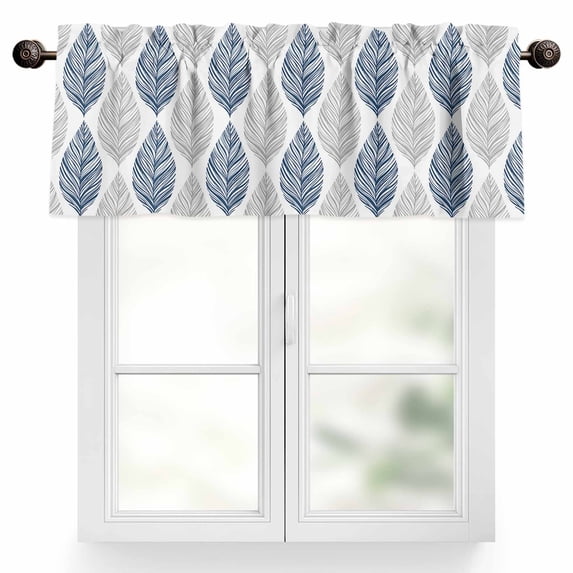 Grey and Valances for Windows, 42 x 12in, Navy Blue Olive Leaf Texture Watercolor Rod Pocket Kitchen Valance Curtain Light Filtering Window Treatments for Living Room Bedroom, 1 Panel