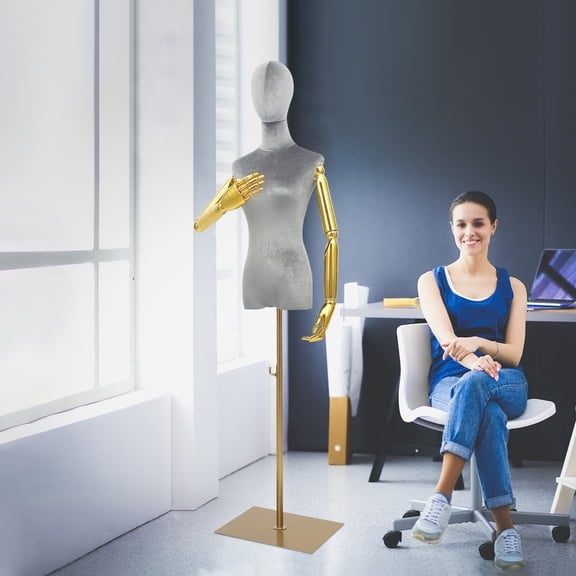 Grey Velvet 150-200cm Female Model Display Rack Height Adjustable Multifunctional Clothing Store Mannequin