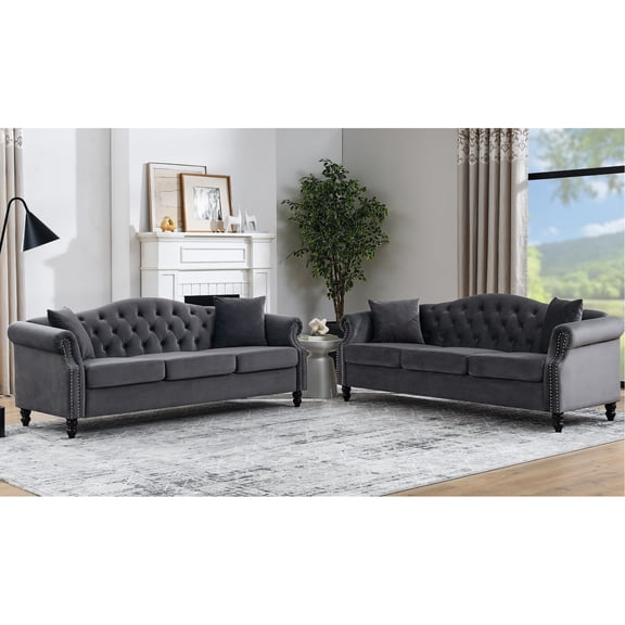 Grey Velvet 3+3 Couch: Comfortable And Stylish Seating Solution 3 Combination : Ergonomic & Luxurious