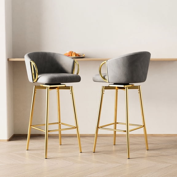 Grey Velvet - 360° Rotation & Durable Materials - Bars, Restaurants - Stable and Relaxing