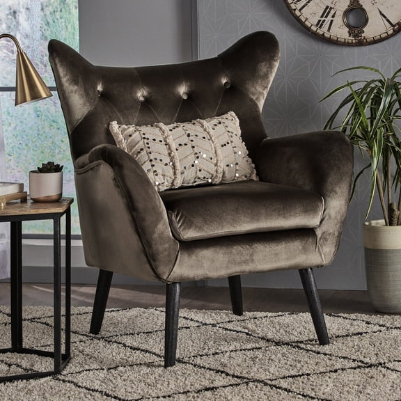 Grey Velvet Arm Chair with Semi - soft Seat / Comfort and Fashion for Home Decor