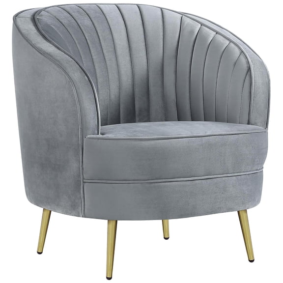 Grey Velvet Chair With Gold Accents, Stylish Living Room Essential Legs, Home Element