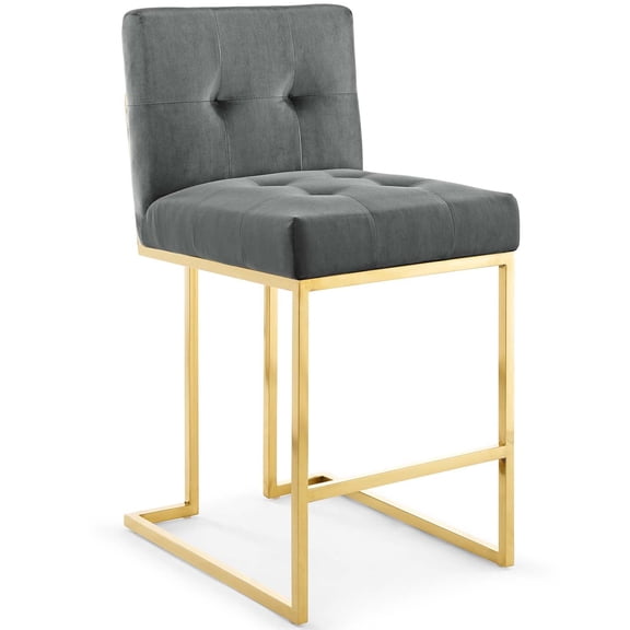 Grey Velvet Counter Stool, Heidi Giselle Gold Counter Stool, Glam Tufted Stool